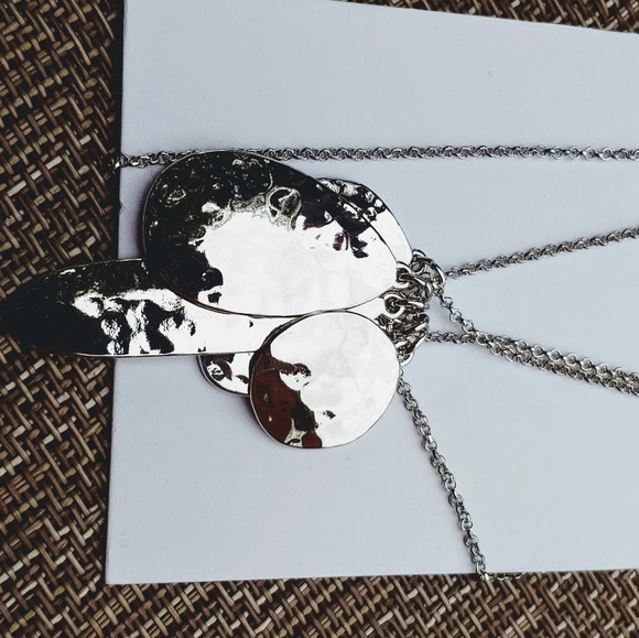 Silver Hammered Pendant Necklace - Picture 2 of 4